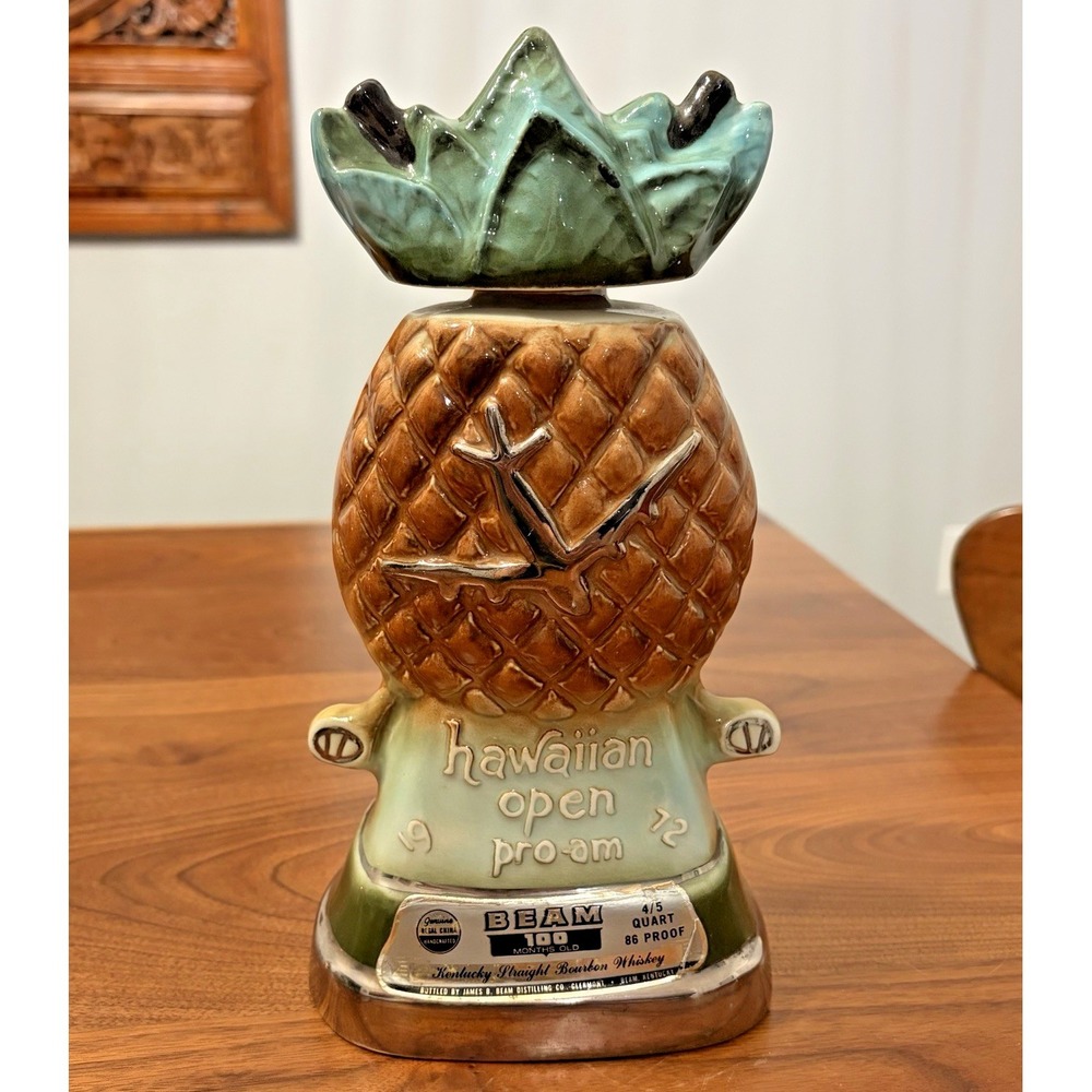 Vintage 1972 Jim Beam Hawaiian Open Pro-Am United Air Lines Decanter EMPTY
